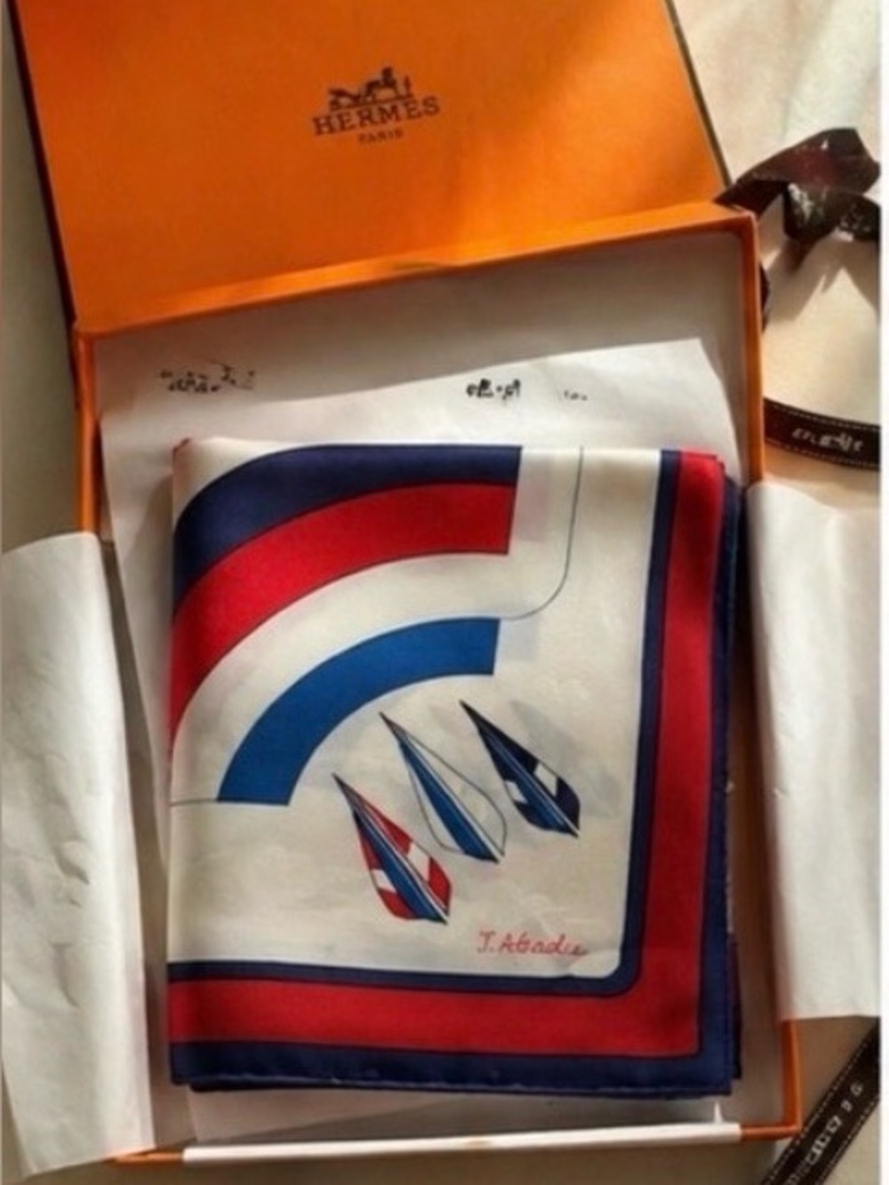 Hermès Vintage 1980s Nautical Silk Scarf Carré 90 Red Blue w/ Box Unused